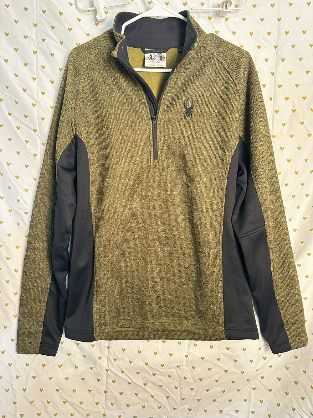 Spyder Men's Olive Green and Black Half-Zip Sweater